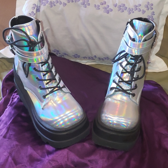 Dolls Kill Shoes - Dolls Kill Iridescent Platform Boots